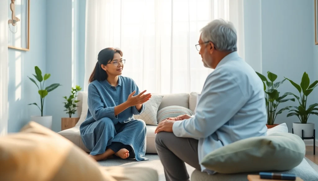 Supportive environment depicting psychiatry care India, showcasing a professional psychiatrist in a calm therapy room.