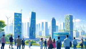 Engaging scene showcasing das 142 in a sustainable urban landscape with clean energy innovations.