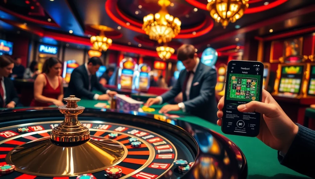 Players winning at a high-stakes roulette game in an upscale casino, embracing the excitement of thabet.