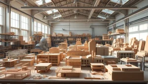 Industriemodellbau-Detailansicht von präzisen Modellen in einem modernen Workshop.