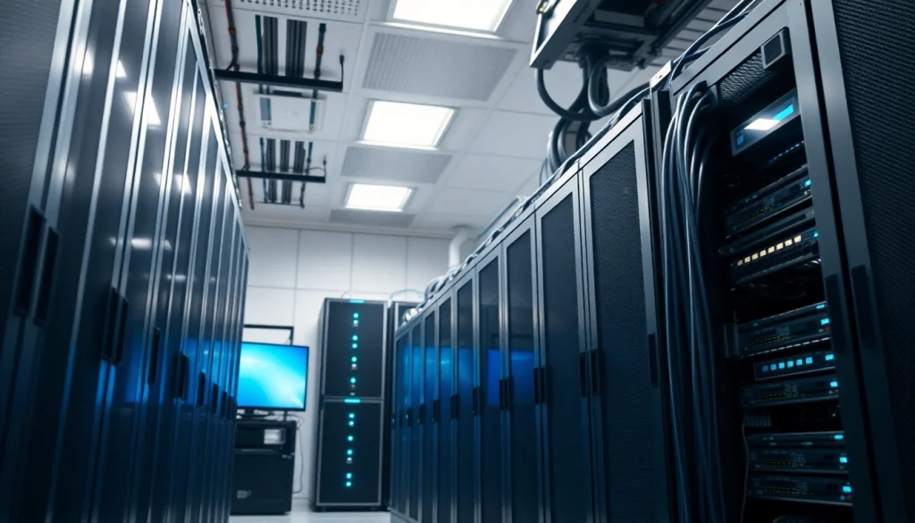 Visual representation of https://aminserve.com showcasing advanced server equipment in a modern data center.