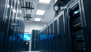 Visual representation of https://aminserve.com showcasing advanced server equipment in a modern data center.