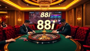 Players enjoying a game at a luxurious 88i casino table with chips and cards.