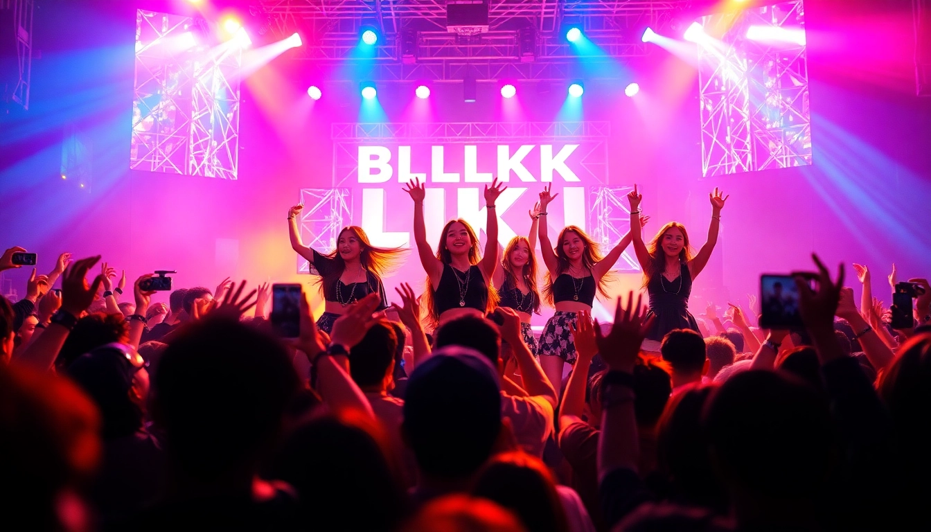 BLACKPINK news featuring dynamic performance at a concert with vibrant lights and enthusiastic fans.