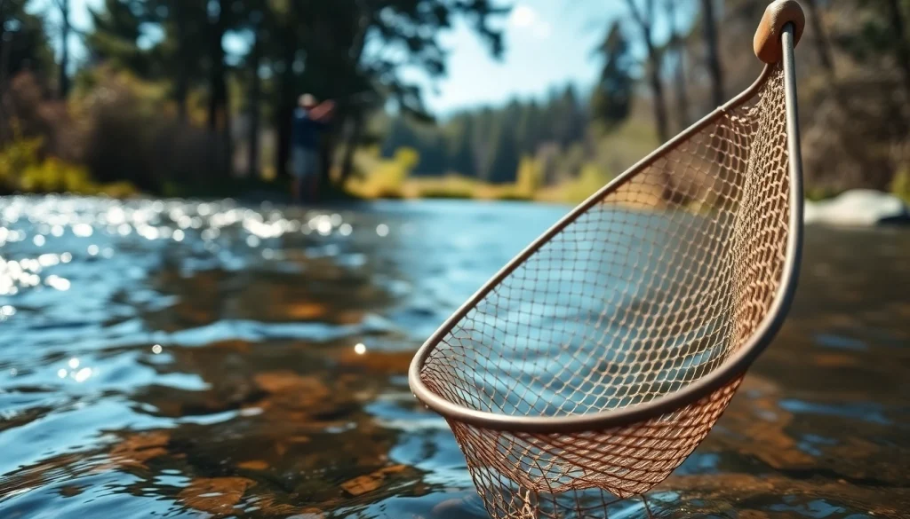 Fisherman using a fly fishing net to showcase the artistry of catch and release fishing.
