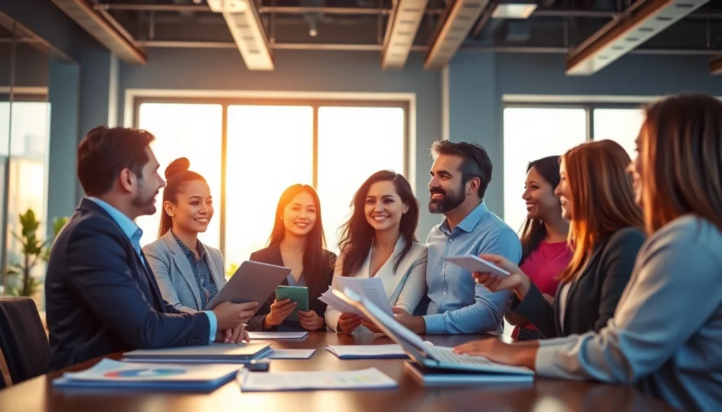 Engaged team searching to find sales reps for my business in a vibrant office