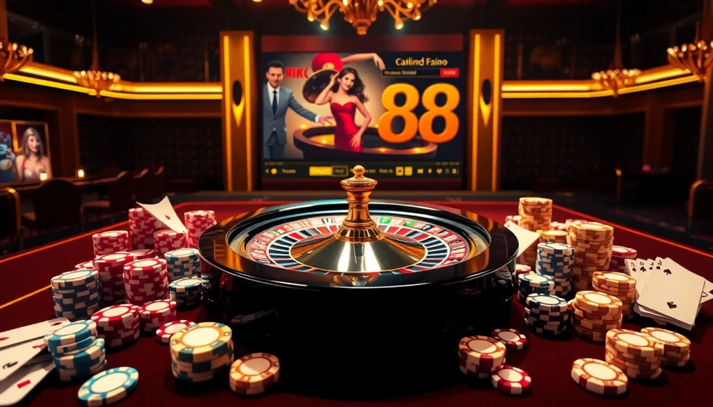 Experience the excitement of gambling with NK88 at a luxurious casino scene.