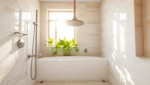 Experience the revitalizing ambiance of a sunny shower installation in a modern bathroom setting.