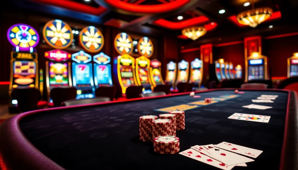Experience the thrill of RR88 with an elegant live casino setup featuring poker and slot games.
