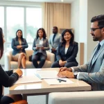 Virginia Immigration Lawyer consulting with clients in a bright office.