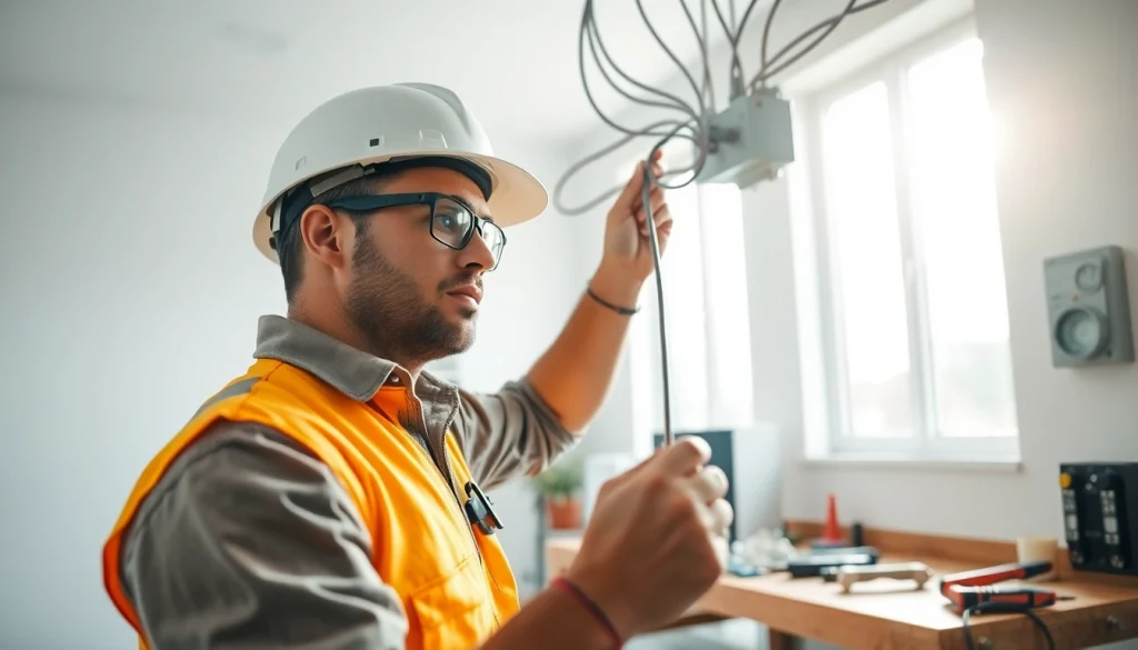 Electrician conducting electrical maintenance edmonton in a well-lit residential workspace.
