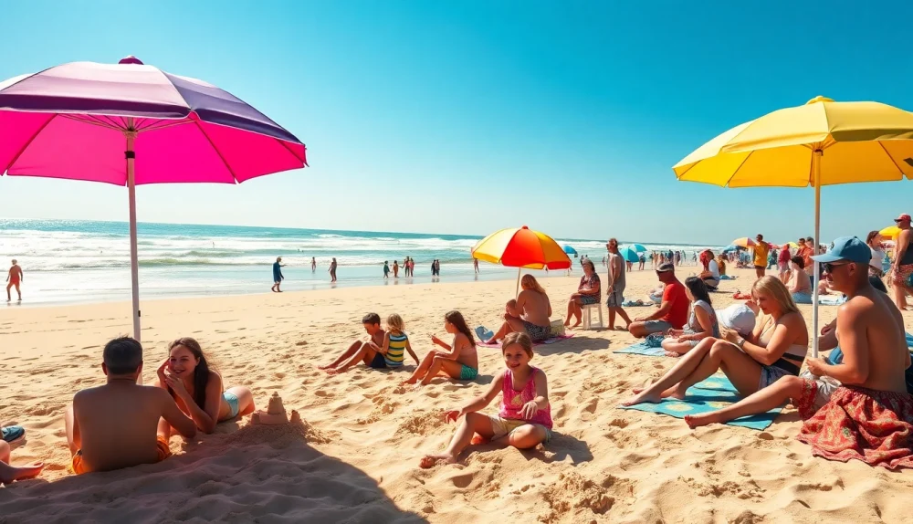 Experience the vibrant atmosphere of Myrtle Beach at https://myrtlebeachsc.com/ with families enjoying the sun and surf.