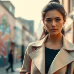 Fashion and Apparel model showcasing a modern outfit against vibrant street art.