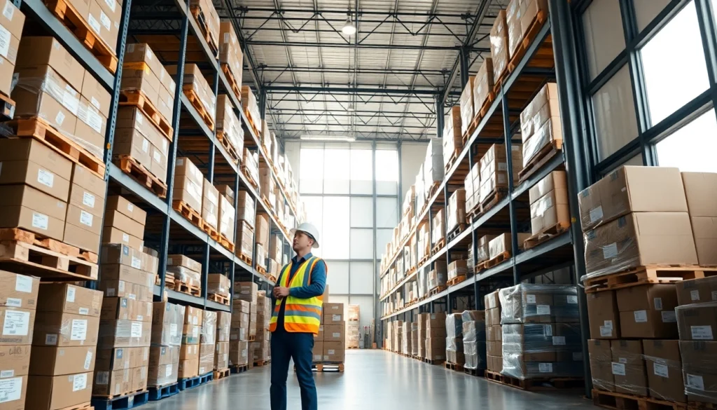 Enhancing warehousing operations with organized inventory management in a bright facility.