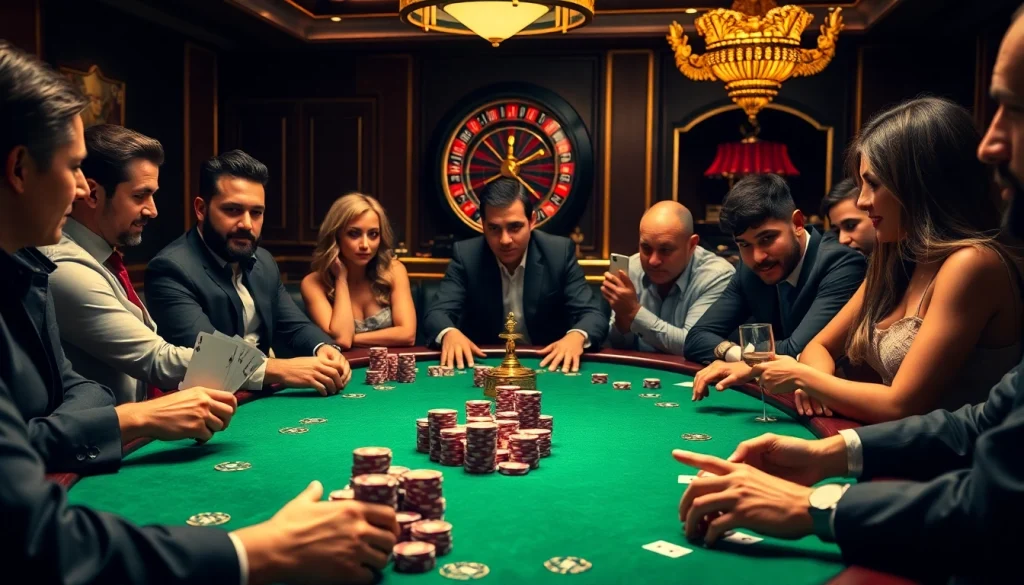 Jeu de poker captivant dans un casino de premier choix, montrant l'atmosphère du meilleur casino en ligne.