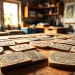 Explore detailed laser engraving designs on wood, highlighting artistic craftsmanship and intricate patterns.