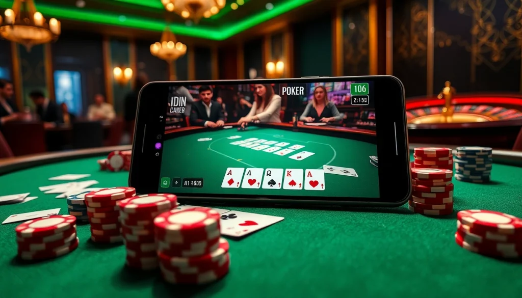 Engaging scene featuring IDN Poker gameplay with luxurious poker chips and cards on a vibrant table