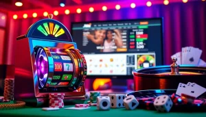 Jamuslot online players winning big with vibrant slot machines and casino games in a thrilling atmosphere.