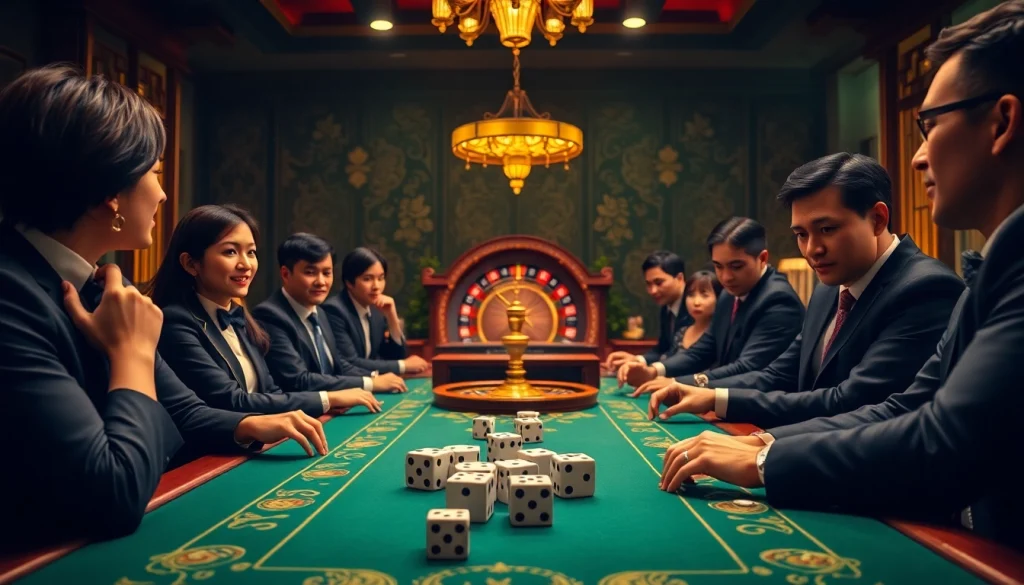 Players engaging in an exciting round of Tài xỉu md5 with vibrant casino atmosphere.