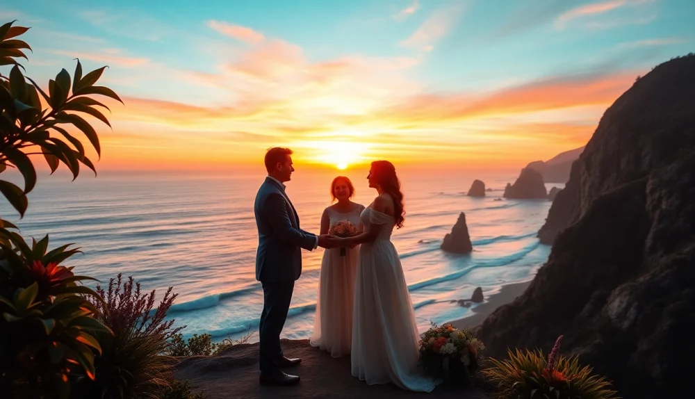 Big Sur wedding photographer capturing a couple's beautiful vow exchange against the coastal cliffs.