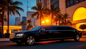 Luxurious Los Angeles Limo parked outside a high-end hotel, showcasing elegance and comfort.