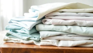 Bekijk prachtige 100% katoen stoffen met diverse patronen op een houten tafel.