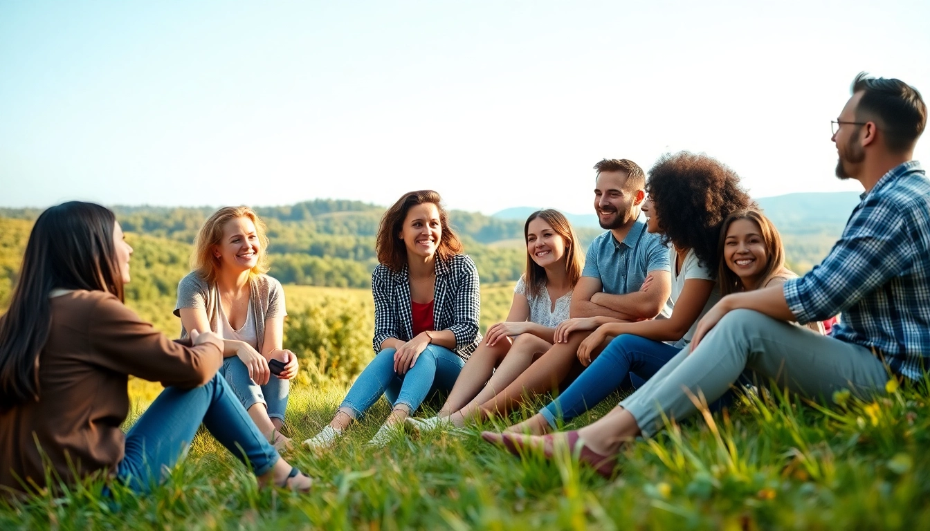 Fostering mental health awareness through supportive dialogue among diverse individuals outdoors.