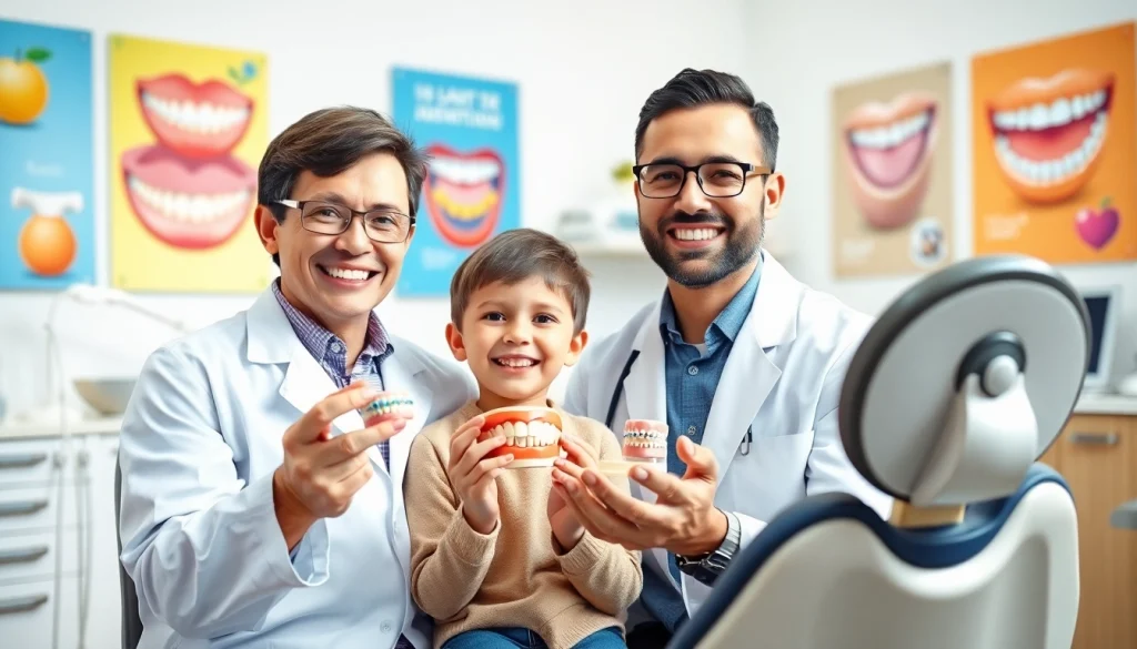 Kids orthodontic assessment Hawthorn illustrates a child engaged in an orthodontic consultation with a friendly dentist.