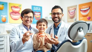 Kids orthodontic assessment Hawthorn illustrates a child engaged in an orthodontic consultation with a friendly dentist.
