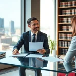 Greenville Personal Injury Lawyer consulting with a client in a bright, modern office.