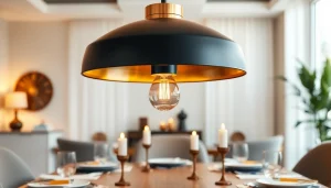 Illuminate your space with a stunning black and gold light fixture that combines elegance and modern style.