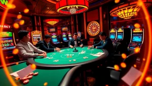 Experience the thrill of SHBET at a luxurious casino poker table with vibrant action and excitement.