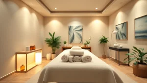 휴식과 웰빙을 위해 설계된 마사지 요법실.
