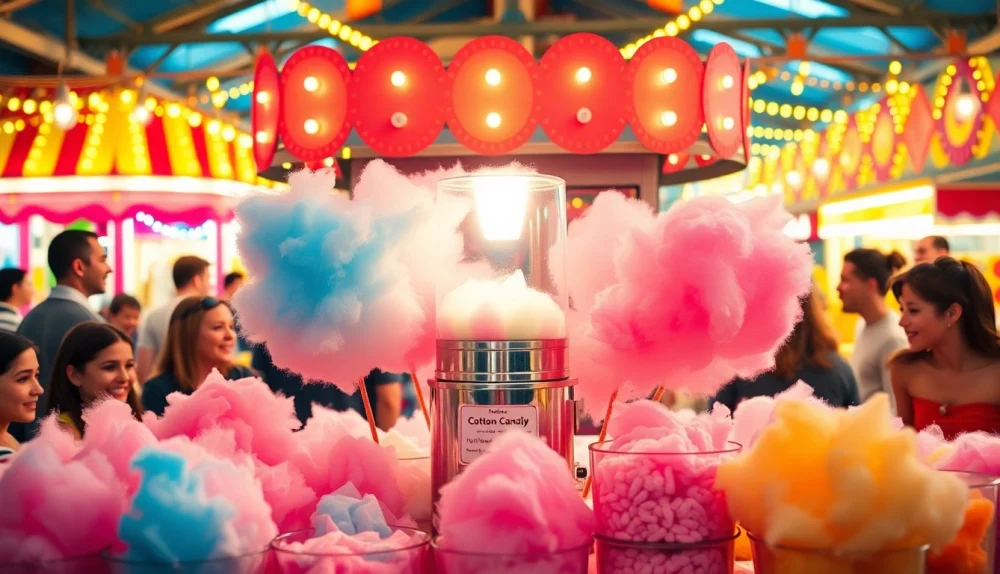 Geniet van goedkope wafelkatoen gekleid op een levendige kermis.