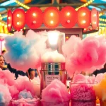 Geniet van goedkope wafelkatoen gekleid op een levendige kermis.