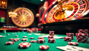 Thrilling poker game scene at trang chủ thabet showcasing chips and cards for engaging gameplay.