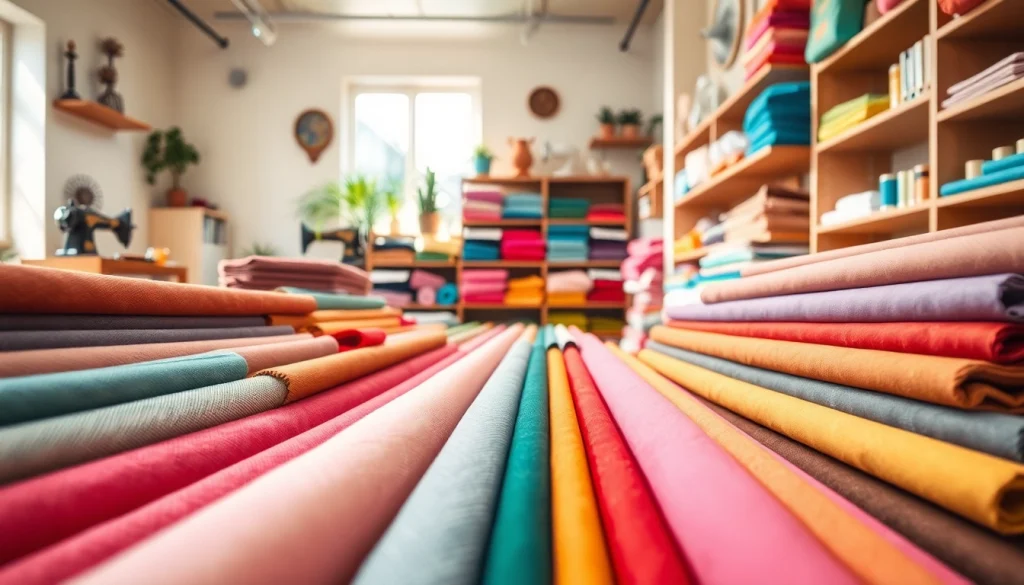 Katoen stof kopen in een kleurrijke stoffenwinkel met diverse ontwerpen en texturen.