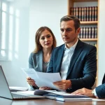 Arbeitsvertrag kündigen bei einer professionellen Beratung mit rechtlichen Dokumenten und Laptops.