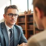 Grand Junction Personal Injury Lawyer consulting with a client in a bright office space.