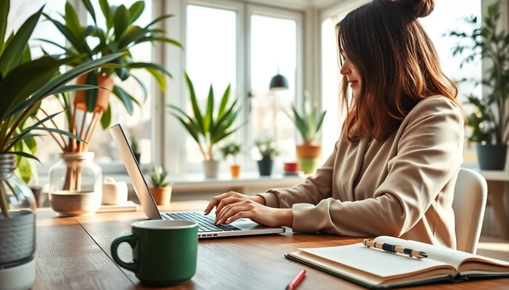 Engaging workspace of a UK Lifestyle Blog creator with bright decor and natural light.