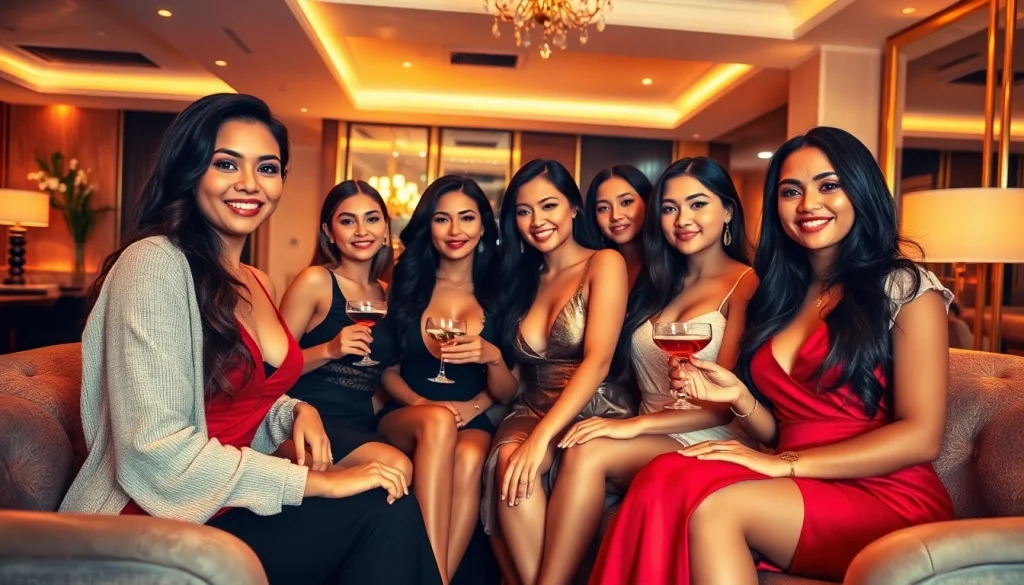 Singapore escort service models in an elegant lounge setting, showcasing luxury and sophistication.